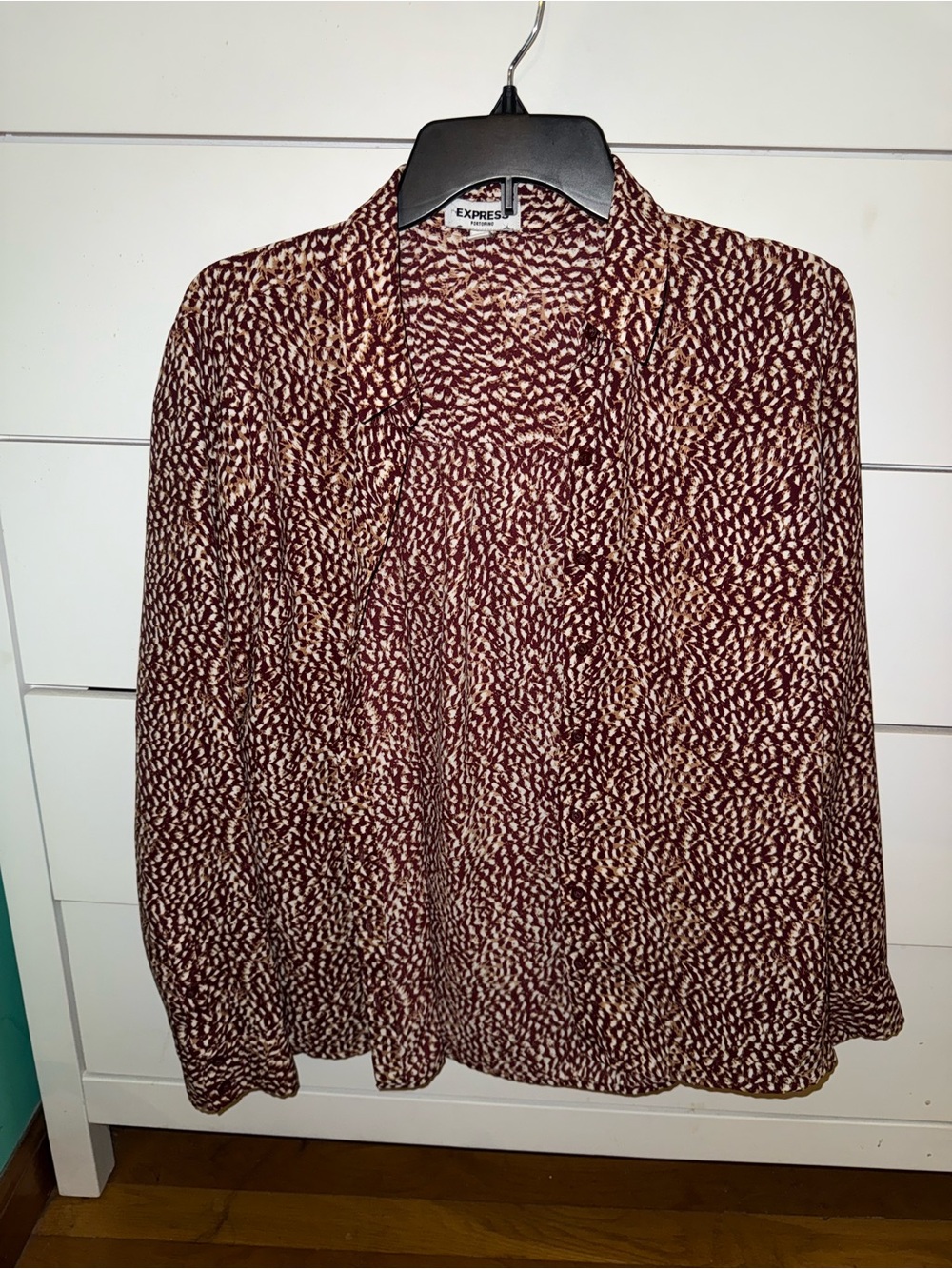 Express Women's Maroon & Cream Printed Blouse